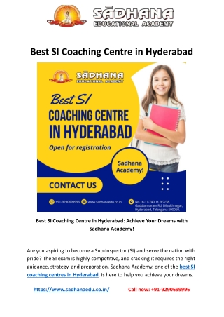 Best SI Coaching Centre in Hyderabad