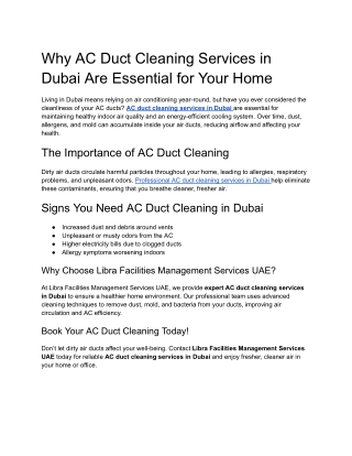 AC Duct Cleaning Services in Dubai