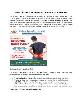 Top Orthopaedic Solutions for Chronic Back Pain Relief