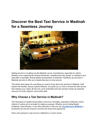 Taxi Service In Madinah