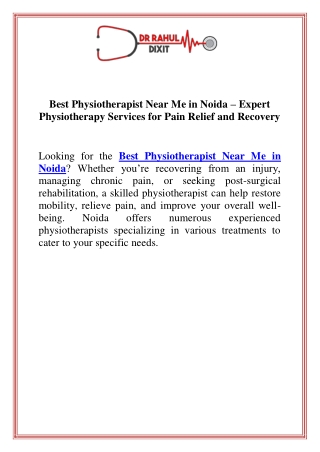Best Physiotherapist Near Me in Noida  Expert Physiotherapy Services for Pain Relief and Recovery