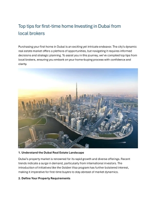 Top tips for first-time home Investing in Dubai from local brokers