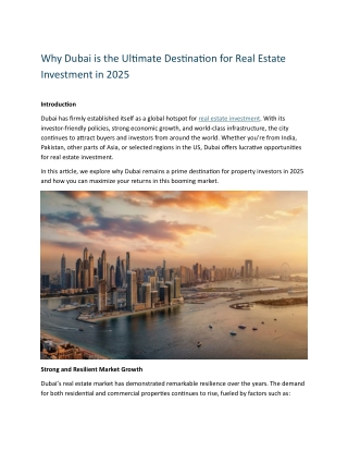 Why Dubai is the Ultimate Destination for Real Estate Investment in 2025