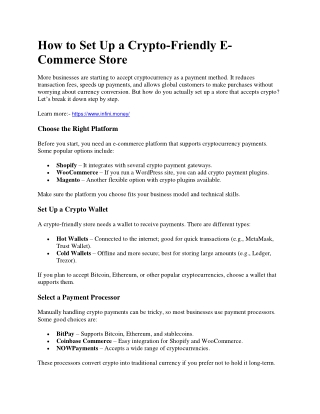 How to Set Up a Crypto-Friendly E-Commerce Store