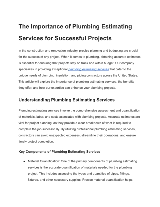 Plumbing Estimating Services