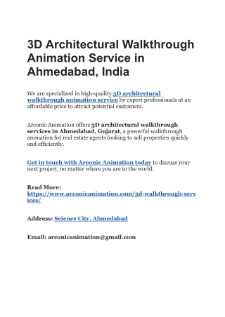 3D Architectural Walkthrough Animation Service in Ahmedabad, India