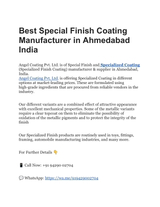 Best Special Finish Coating Manufacturer in Ahmedabad India