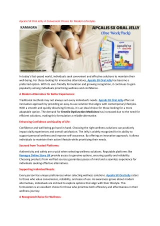 Apcalis SX Oral Jelly: A Convenient Choice for Modern Lifestyles