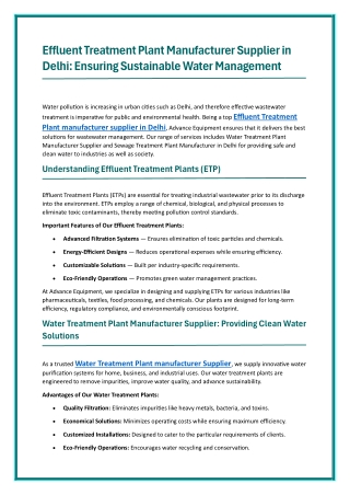 Effluent Treatment Plant Manufacturer Supplier in Delhi_Ensuring Sustainable Water Management