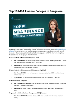 Top 10 MBA Finance Colleges in Bangalore