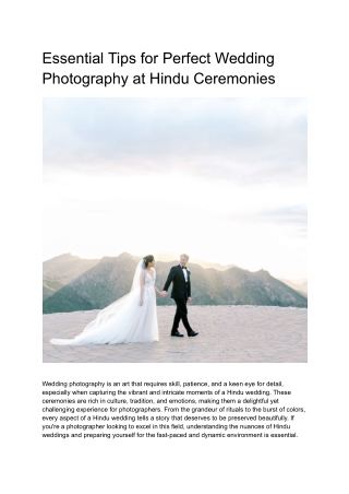 Essential Tips for Perfect Wedding Photography at Hindu Ceremonies