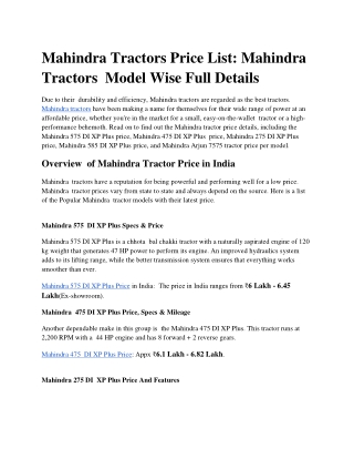 Mahindra Tractors Price List_ Mahindra Tractors Model Wise Full Details (1)