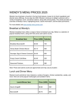 WENDY Prices