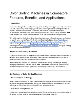 Color Sorting Machines in Coimbatore_ Features, Benefits, and Applications