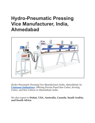 Hydro-Pneumatic Pressing Vice Manufacturer, India, Ahmedabad