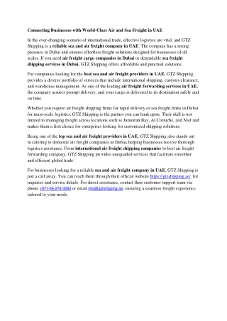 Connecting Businesses with World-Class Air and Sea Freight in UAE