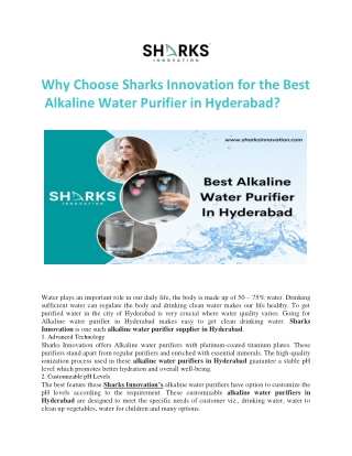 Why Choose Sharks Innovation for the Best Alkaline Water Purifier in Hyderabad