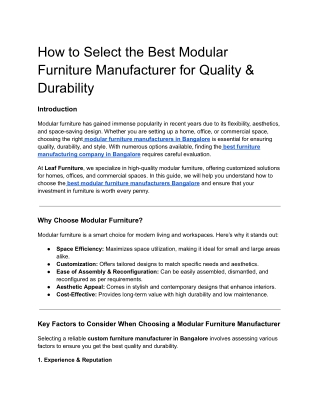 How to Select the Best Modular Furniture Manufacturer for Quality & Durability