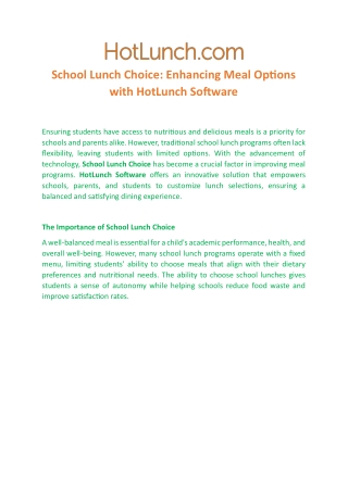 School Lunch Choice Enhancing Meal Options with HotLunch Software