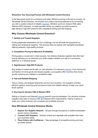 WHOLESALE CENTERL DIRECTORY