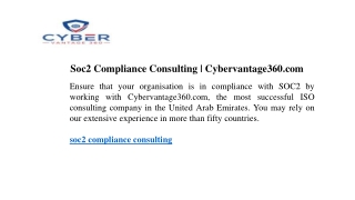 Soc2 Compliance Consulting Cybervantage360.com