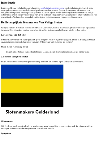 De Belangrijkste Kenmerken Van Veilige Sloten