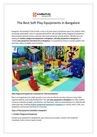 The Best Soft Play Equipments in Bangalore