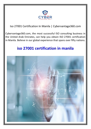 Iso 27001 Certification In Manila  Cybervantage360.com