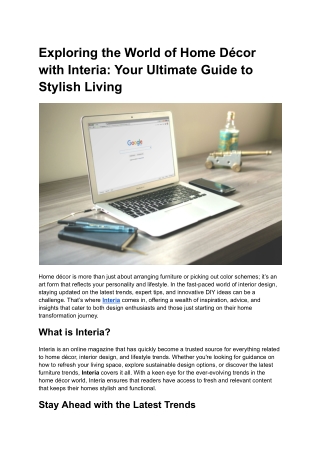 Exploring the World of Home Décor with Interia_ Your Ultimate Guide to Stylish Living