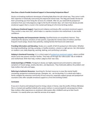 How Does a Doula Provide Emotional Support in Overcoming Postpartum Blues