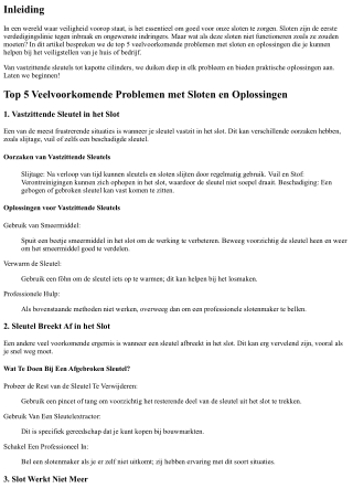 Top 5 Veelvoorkomende Problemen met Sloten en Oplossingen