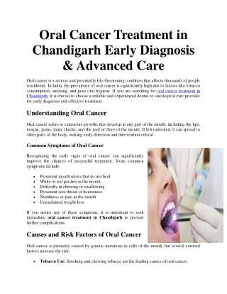 Oral Cancer Treatment in Chandigarh Early Diagnosis & Advanced Care