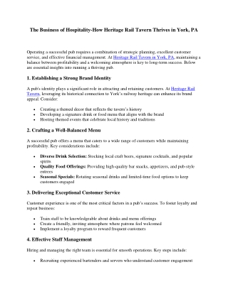 The Business of Hospitality-How Heritage Rail Tavern Thrives in York, PA