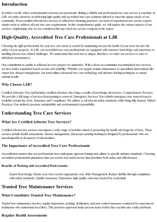 High-Quality, Accredited Tree Care Professionals at LJR