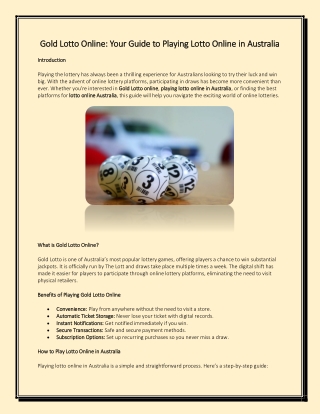 Your Guide to Playing Lotto Online in Australia and Gold Lotto Online