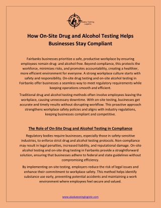 How On-Site Drug and Alcohol Testing Helps Businesses Stay Compliant