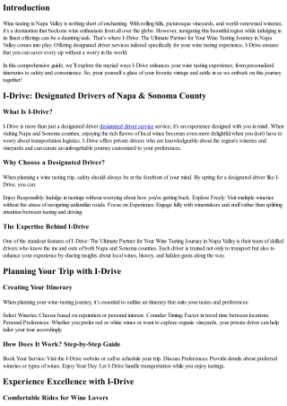 I-Drive: The Ultimate Partner for Your Wine Tasting Journey in Napa Valley