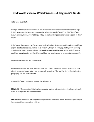 Old World vs New World Wines – A Beginner's Guide