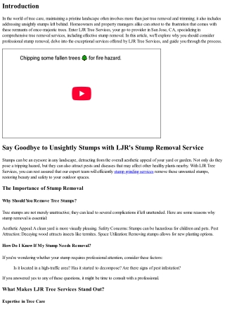 Say Goodbye to Unsightly Stumps with LJR's Stump Removal Service