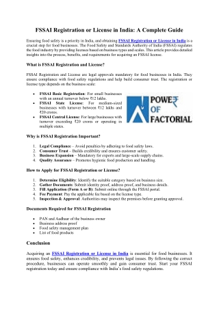FSSAI Registration or License in India: A Complete Guide