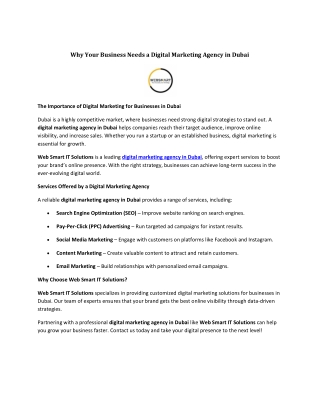 Why Your Business Needs a Digital Marketing Agency in Dubai