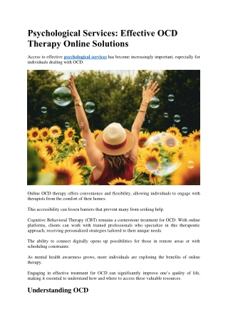 Psychological Services Effective OCD Therapy Online Solutions
