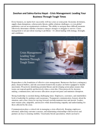Zeeshan and Salma Karina Hayat - Crisis Management - Leading Your Business Through Tough Times