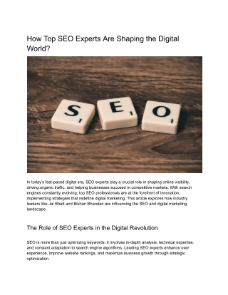 How Top SEO Experts Are Shaping the Digital World