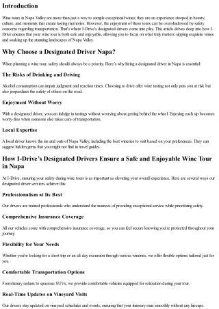 How I-Drive’s Designated Drivers Ensure a Safe and Enjoyable Wine Tour in Napa