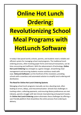 Online Hot Lunch Ordering - Revolutionizing School Meal Programs with HotLunch Software