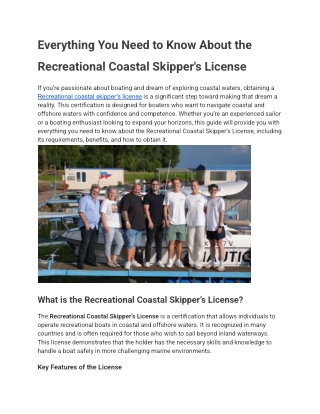 Everything You Need to Know About the Recreational Coastal Skipper's License