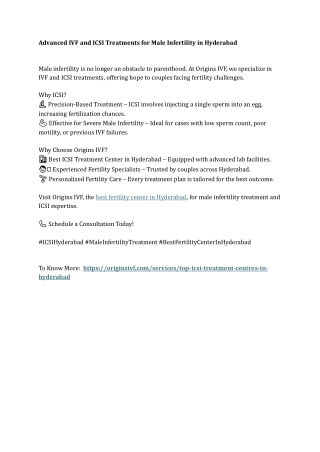 Advanced IVF and ICSI Treatments for Male Infertility in Hyderabad