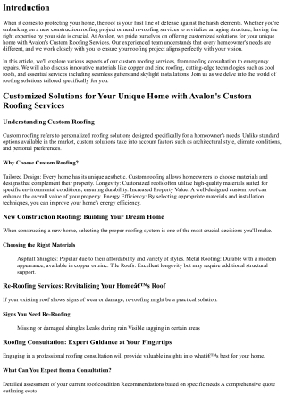 Customized Solutions for Your Unique Home with Avalon's Custom Roofing Services.