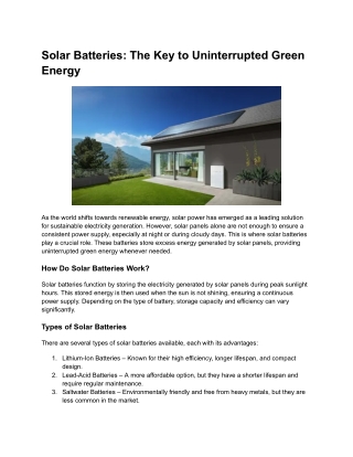 Solar Batteries: The Key to Uninterrupted Green Energy
